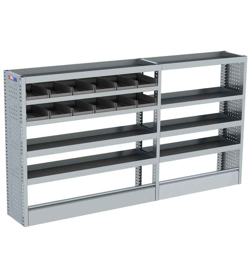 Invanteq Mechanic Zero lichtgewicht aluminium bedrijfswageninrichting kast. Lengte 2280 mm, Breedte 355 mm, hoogte 1250 mm. 9 Legvakken. inclusief montagemateriaal. inclusief 12 zwarte magazijnbakken. inclusief anti slipmatten. Inclusief Vloerklep.10 jaar garantie. modulair systeem. Speciaal ontworpen Voor grote bedrijfswagens.Inbouw uitbesteden? vraag naar de mogelijkheden.
